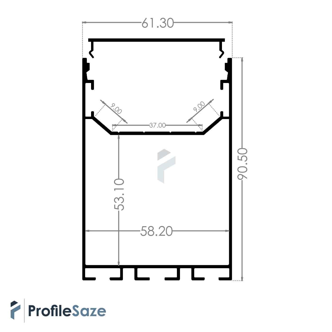 پروفیل نور خطی آلومینیومی 60 × 90 کد L69B مشکی + دیفیوزر رایگان
